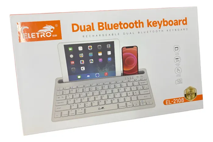 Teclado Bluetooth Duplo Com Apoiador Tablet E Celular Full
