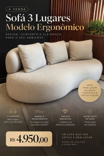 Sofá 3 Lugares Ergonômico Curvo - Design Moderno e Sofisticado