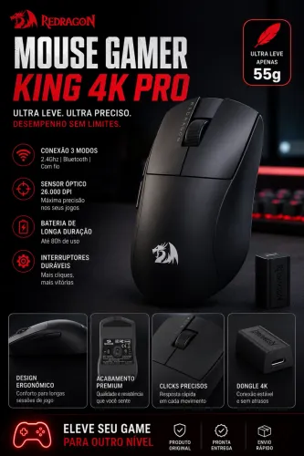 Mouse gamer King Pro 4k preto 