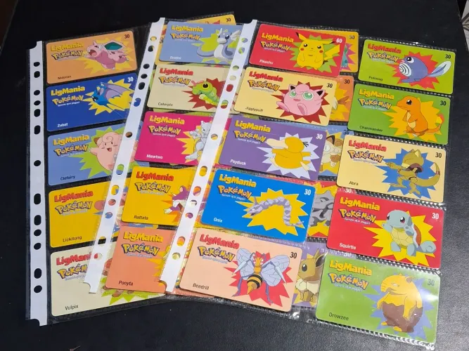 Cartão telefônico ligmania pokemon completa, 30 cartões
