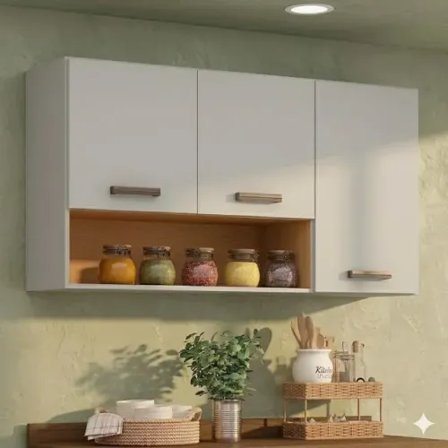 Armário Aéreo 3 Portas Cozinha - Fendi/Fendi (Novo em Estoque)
