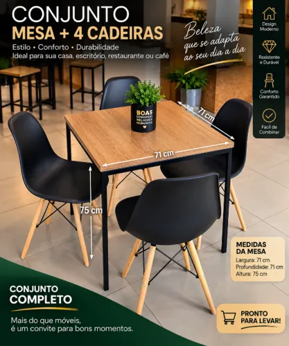 ? CONJUNTO MESA + 4 CADEIRAS ? R$ 650,00 Um conjunto moderno, bonito e versátil, perfeito