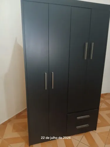 Guarda Roupas Solteiro 4 Portas 2 Gavetas Primacy Preto Batrol