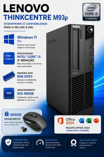 Desktop Lenovo M93p Intel I5 4ª Gen 8gb Ddr3 SSD 480gb + Win11PRO e Office 2024 + Brinde!