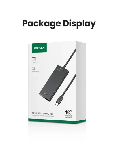 UGREEN HUB 10 Gbps Tipo-C 3.2 Gen2 USB-C + USB-A (4 Portas) Cabo 50cm