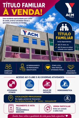 TÍTULO FAMILIAR DA ACM VOTORANTIM À VENDA! Valor R$ 1.250,00