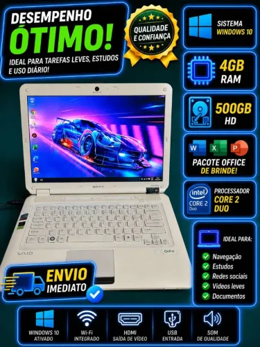Notebook Vaio 4GB RAM Windows 10 Trabalhar Estudar Navegar