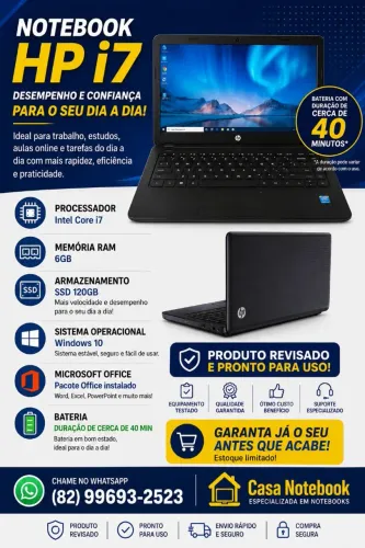 Notebook i7 ssd de 120gb