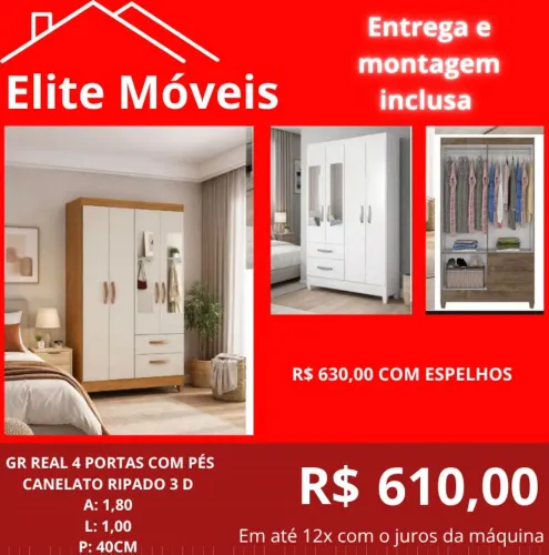 610,00 Com a montagem e a entrega guarda roupa novo na caixa com garantia de fabrica.