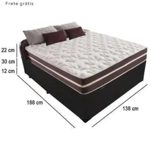 CAMA BOX BAÚ CASAL 138 TECIDO SINTÉTICO PRETO COM COLCHÃO LITTLE ANGEL BELLO BOX MOLA