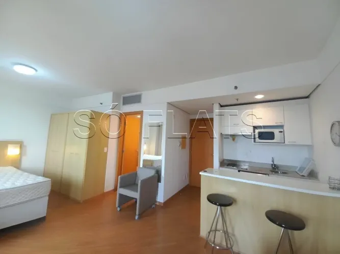 Flat em Alphaville disponível para locação com 28m², 1 dormitório e 1 vaga de garagem.