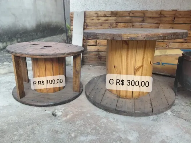 Mesa Carretel de Madeira Rústica P E G | Decoração, Área Gourmet e Churrasqueira