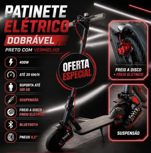 Patinete Elétrico com Suspensão e Freio a Disco - Novo Pronta ENTREGA