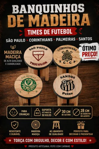 Banquinhos De madeira entalhado nomes e simbolos de times