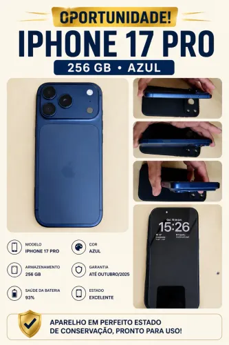 IPHONE 17 PRO 256GB AZUL - NA GARANTIA - OPORTUNIDADE