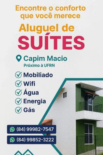 Aluguel de suites mobiliadas proximo a Ufrn (Tudo incluso?
