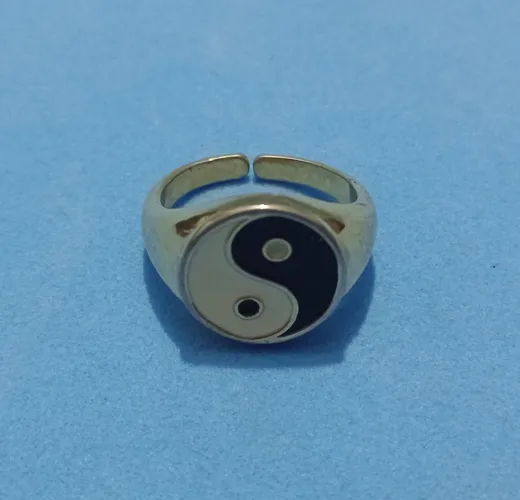 Anel Aço com banho Dourado Yin yang (tamanho 17)