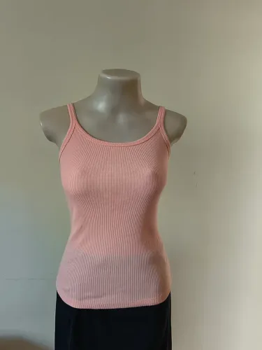Blusa Feminina Regata Canelada Cor Pêssego Alça Fina
