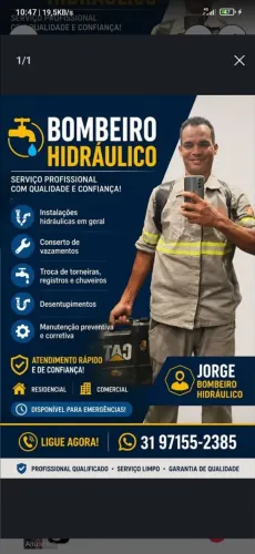 Bombeiro Hidráulico encanador 24 hrs centro sul Leste oeste norte barreiro venda nova Bh