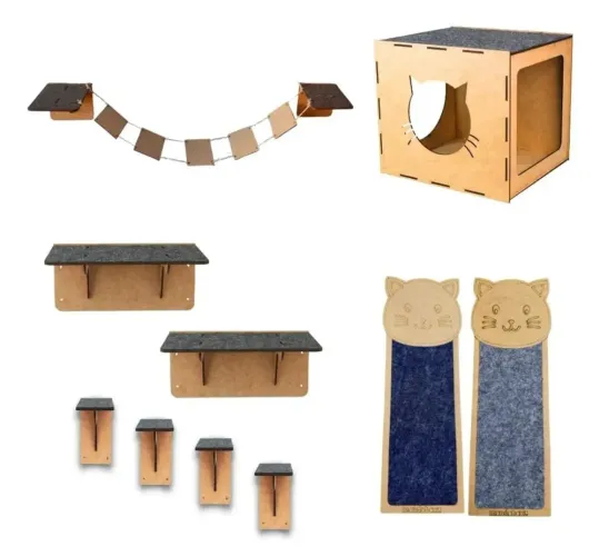 Playground para Gatos com Ponte Prateleiras e Arranhador