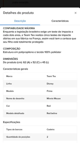 Cadeirinha para automóveis da Minnie