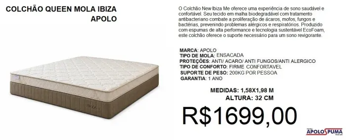 Colchão molas queen ibiza apolo - frete gratuito