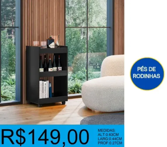Aparador pés de rodinha alt:63cm larg:44cm - frete gratuito!