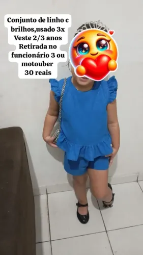 Conjunto menina em linho c brilho