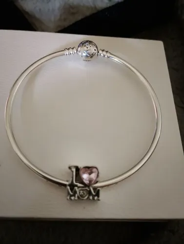 Bracelete fecho bolinha cravejada com berloque em Prata 925
