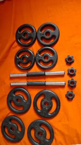 Kit Musculação 20kg Ferro Fundido + Barra de 1,20m + 2 Halteres