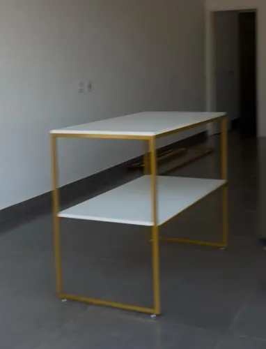 Mesas Centro Loja MDF Branco com prateleira
