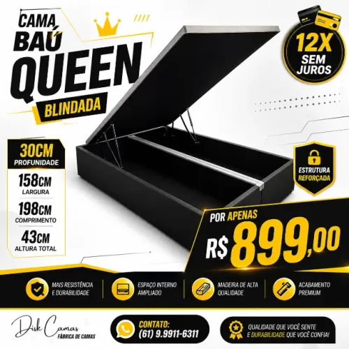 Super Oferta! Cama Baú Queen R$899 - Espaço Interno de 30cm!