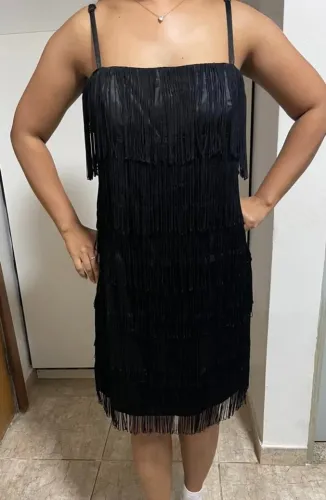 vestido just be preto de franjas