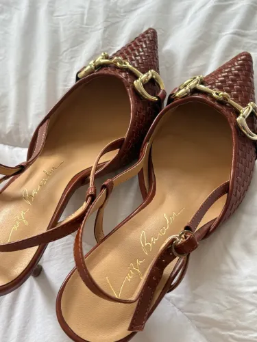 sapato luiza barcelos couro trançado caramelo 39