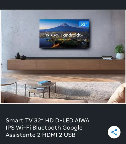 Smart TV 32? HD D-LED AIWA IPS Wi-Fi Bluetooth Google Assistente 2 HDMI 2 USB