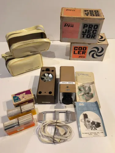 Kit Vintage Olympus Pen Projector de slides + Cooler Pen + Raros - slides de brindes