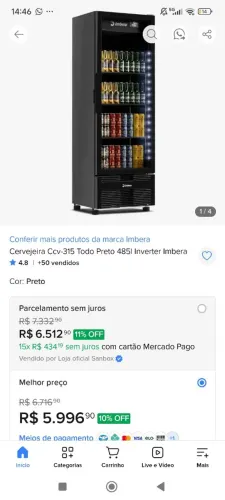 Cervejeira expositora 485 l imbera