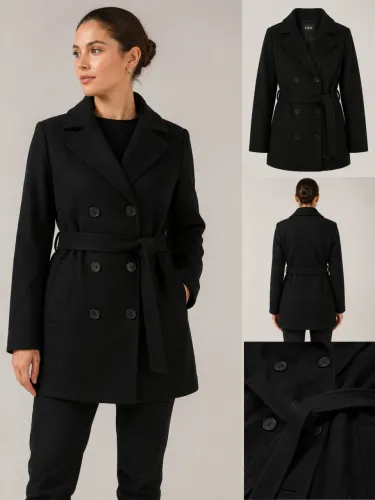 Casaco Feminino Lã Batida Sobretudo Trench Coat Casual Luxo