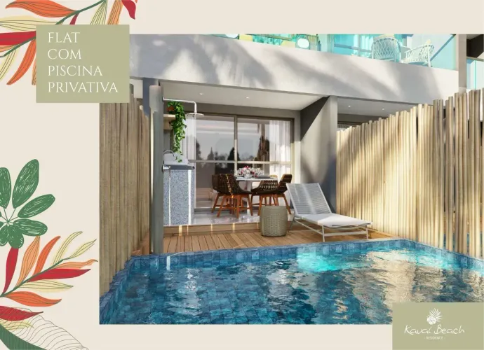 TAMANDARE I - PE FLAT A VENDA A BEIRA MAR COM 41 M² COM PISCINA PRIVATIVA PRONTO PARA REN