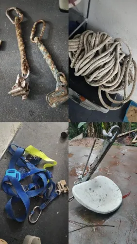 vendo cadeirinha de pintura com equipamentos : cinto ,3 trava quedas e 100m de corda