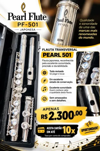 Flauta transversal Pearl 501 Japonesa em excelente estado