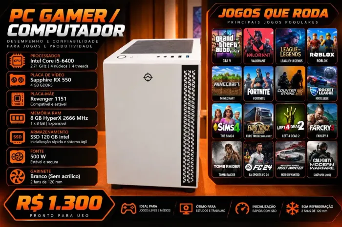 PC Gamer i5 + RX 550 4GB + 8GB RAM