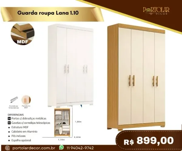 Guarda Roupa Lana 1,10, a pronta entrega