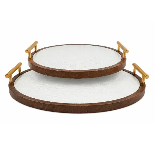 Jogo 2 Bandejas Decorativas Alça Dourada