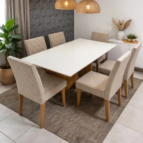 Mesa de jantar 6 Cadeiras Poliman Helô com vidro 160x90 - Nova e Embalada!!