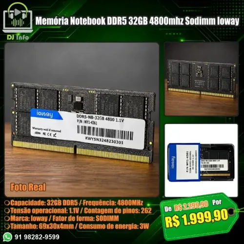 Memória Notebook DDR5 32GB 4800mhz Sodimm Ioway