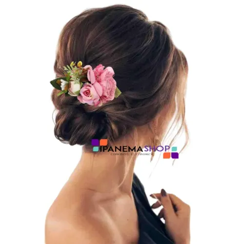 Arranjo de Cabelo Flor Rosa Noiva Madrinha Festa Casamento
