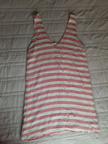 Vestido DZARM listrado rosa e branco