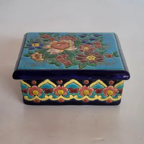 Caixa de Faiança Esmaltada Émaux de Longwy, Décoré à la Main, França, Século XX