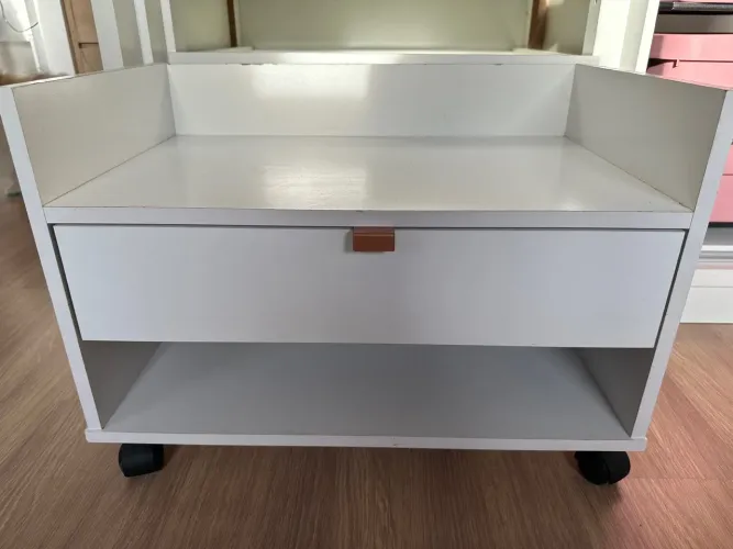 Móvel Organizador Branco com Gaveta e Rodinhas